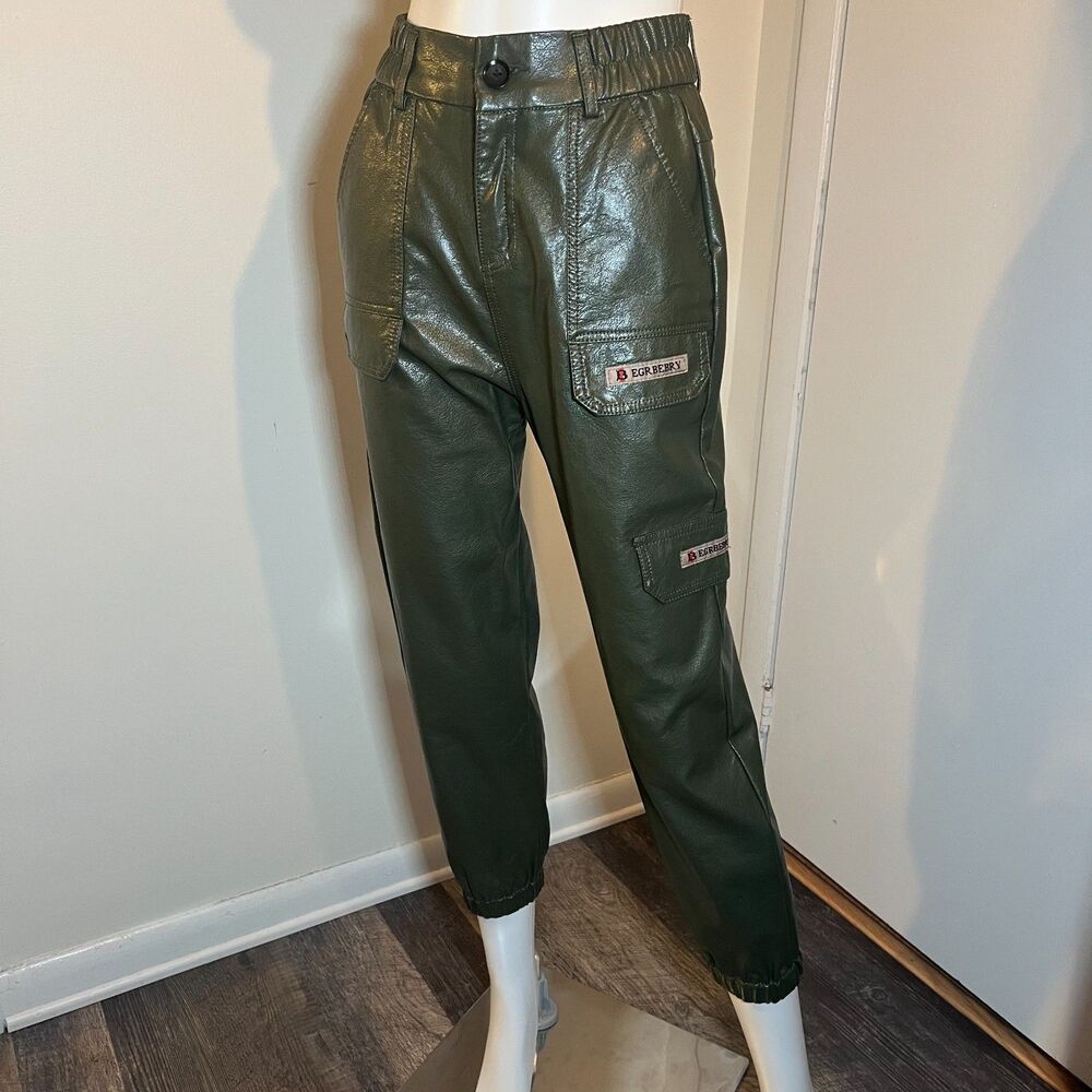 Faux-Leather Military Army Cargo Pants S/M Utility Gorpcore Grunge Retro Y2K 90s